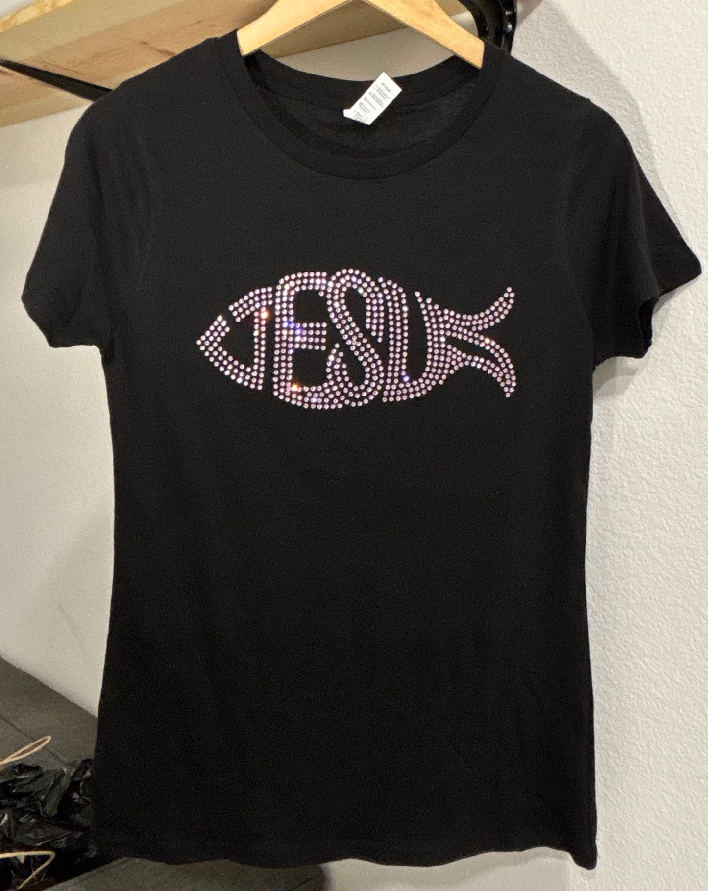 Jesus Fish Pink Rhinestone T-Shirt – Sparkling Faith Bling Tee